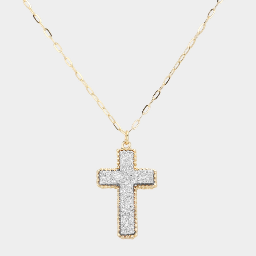 Silver Druzy Cross Pendant Necklace Chain Statement Jewelry